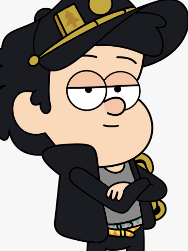 Arbeitsablaufschritt des Gravity Falls OC Maker, der Aufkleber und Abzeichen vor witzigen Szenenideen zeigt