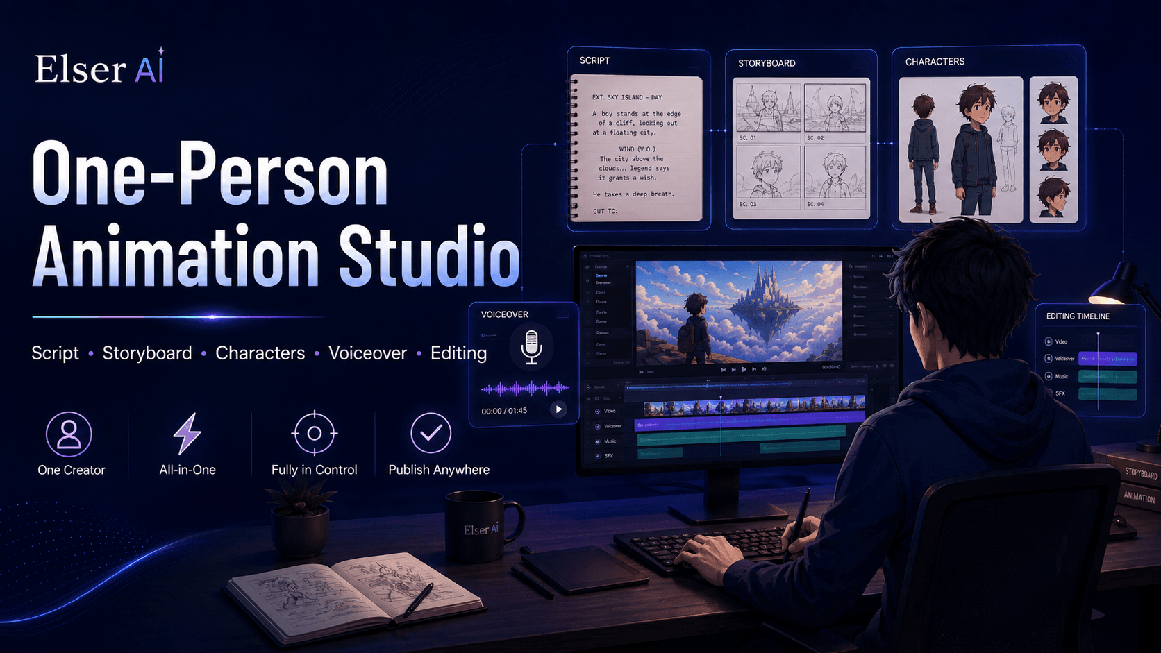 One-Person Animation Studio: How Elser AI Connects Script, Storyboard, Characters, Voiceover, and Editing