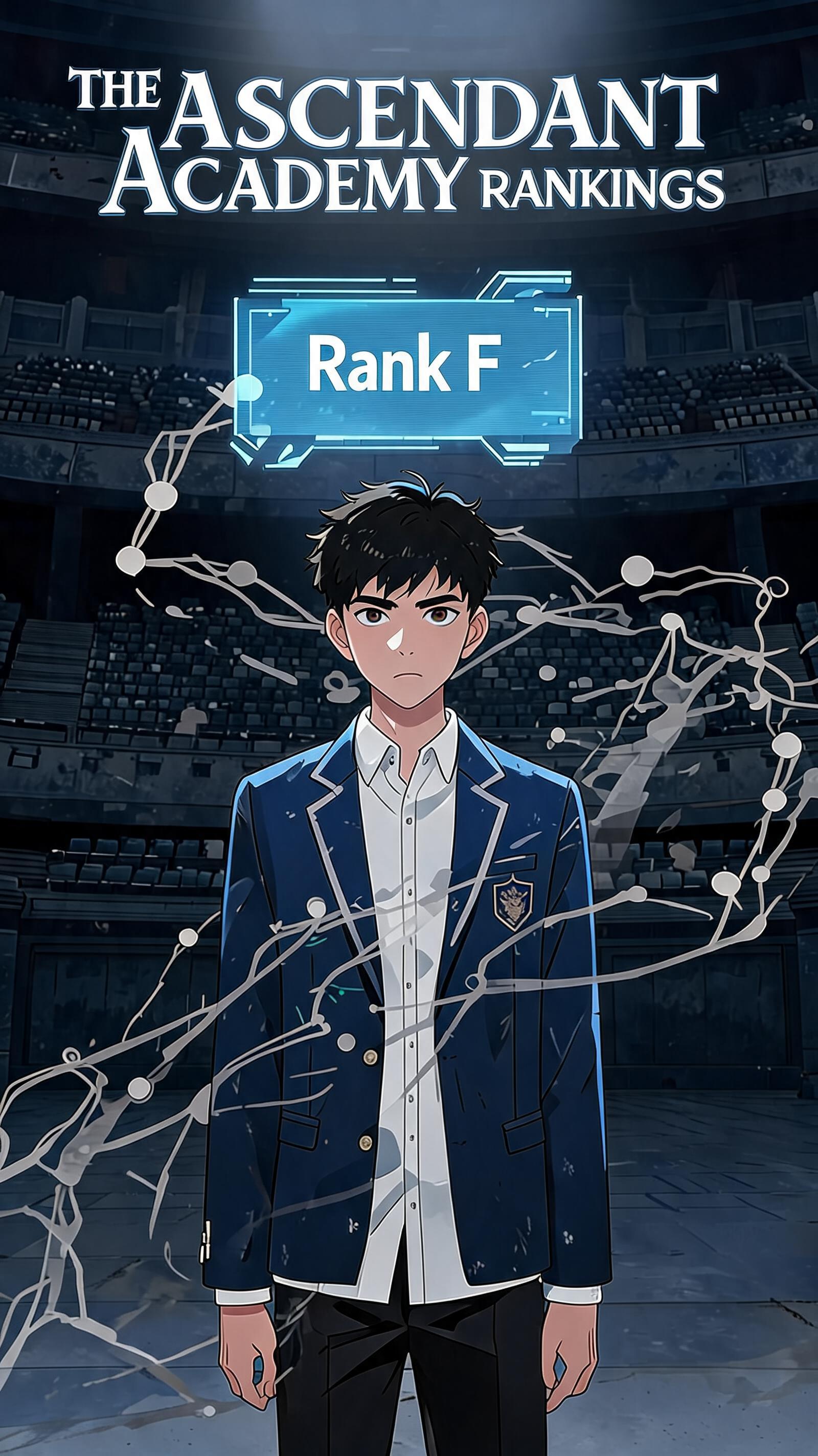 Focused, Looking at the glowing skill tree interface in mid-air., Miles staring slightly upward, a faint gray glow reflecting in his eyes., Unlocking or analyzing a skill node.
