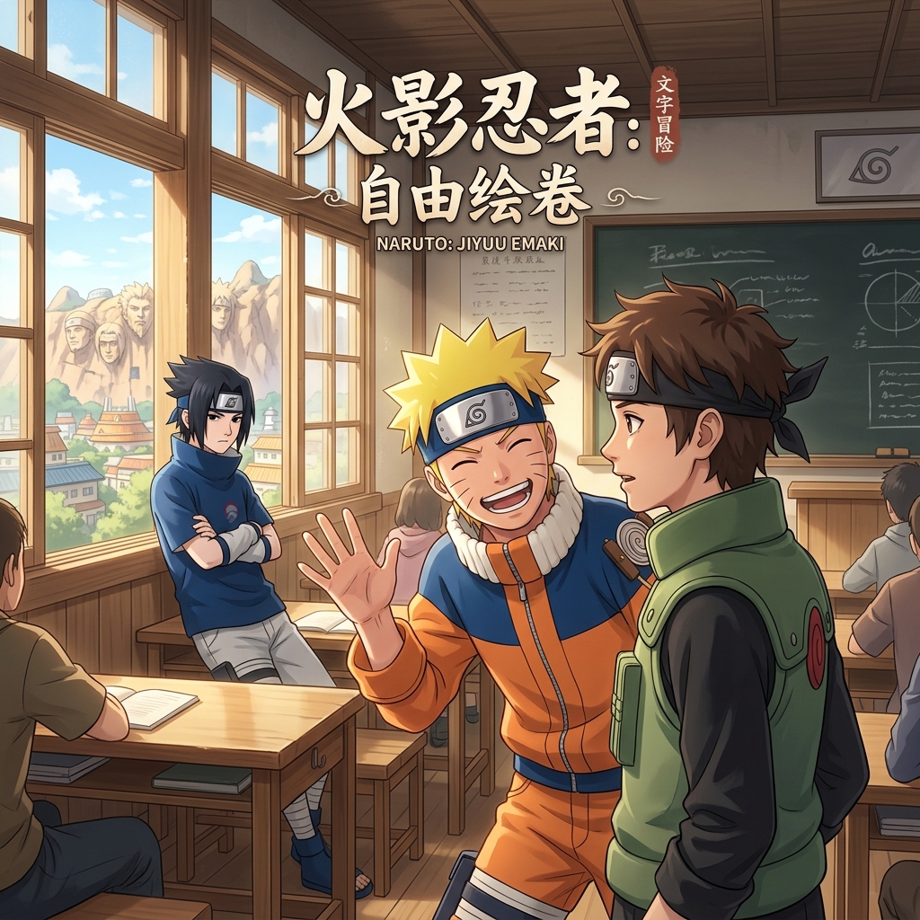 鸣人凑近主角,大笑打招呼